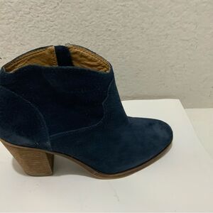 Lucky Brand Boots Women 8 M Eller Blue Suede Heeled Ankle Western Booties Ladies